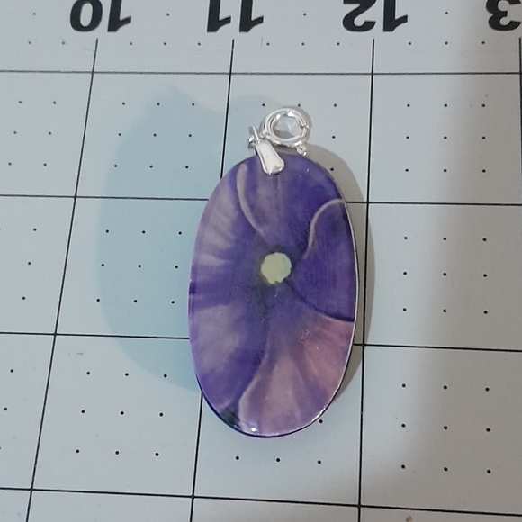 Heart Cuff Braclet and Purple Flower Stone Charm Charm is 925 - Picture 2 of 5